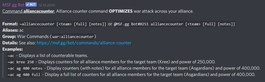 PIC commands alliance-counter
