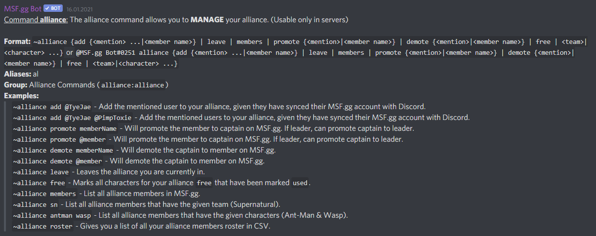 PIC commands alliance