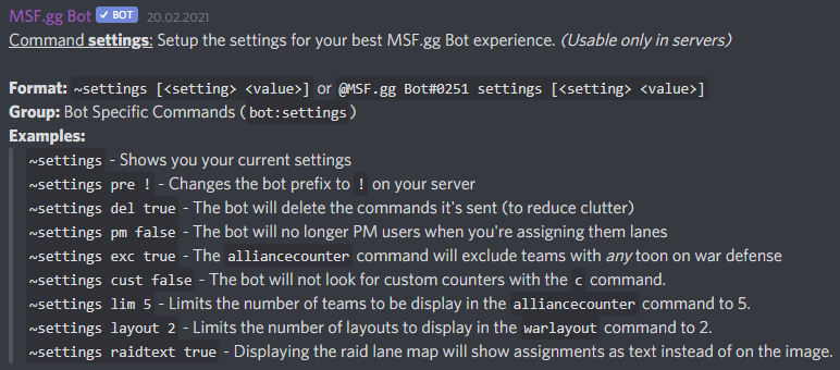 PIC commands settings